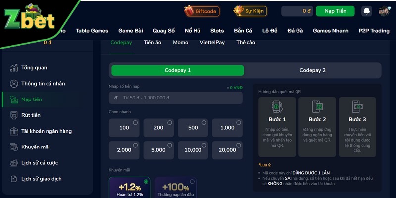 Nạp tiền qua codepay đơn giản và siêu tiện lợi