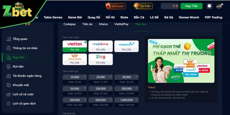 Nạp miễn phí qua thẻ cào là sự lựa chọn lý tưởng hàng đầu