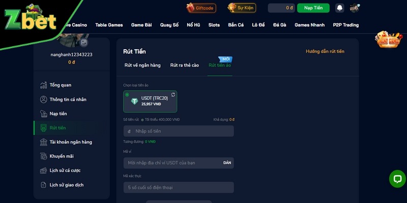 Rút bằng tiền ảo được áp dụng phổ biến và được nhiều anh em lựa chọn