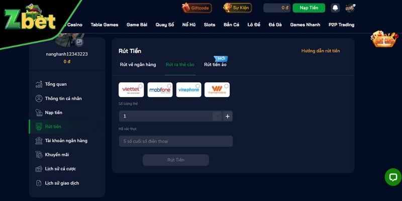 Đổi tiền thẻ cào là  phương thức rút tiền ZBET hữu ích cho người chơi